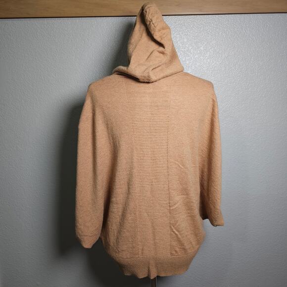Prana Tan Lightweight Knit Hoodie Sweater with Dolman Half Sleeve Small - Picture 3 of 11